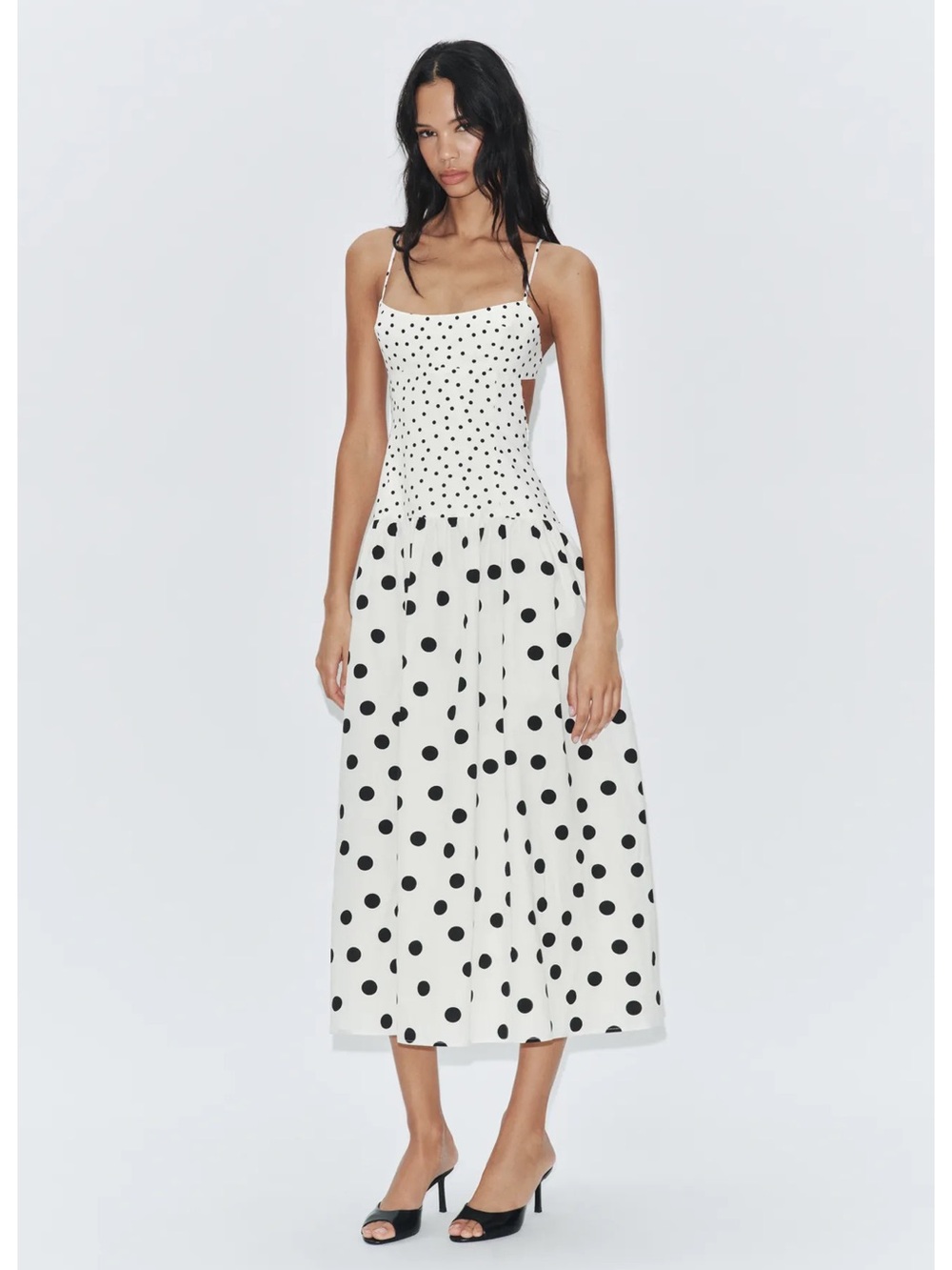 Zara Polka Dot Strappy Midi Dress